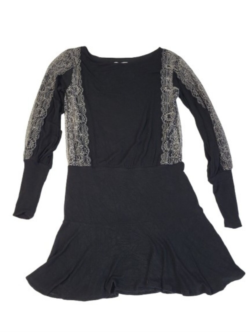 Bailey 44 Dominique Mini‎ Dress Long Sleeve Black Lace Blouson Knit Made in USA